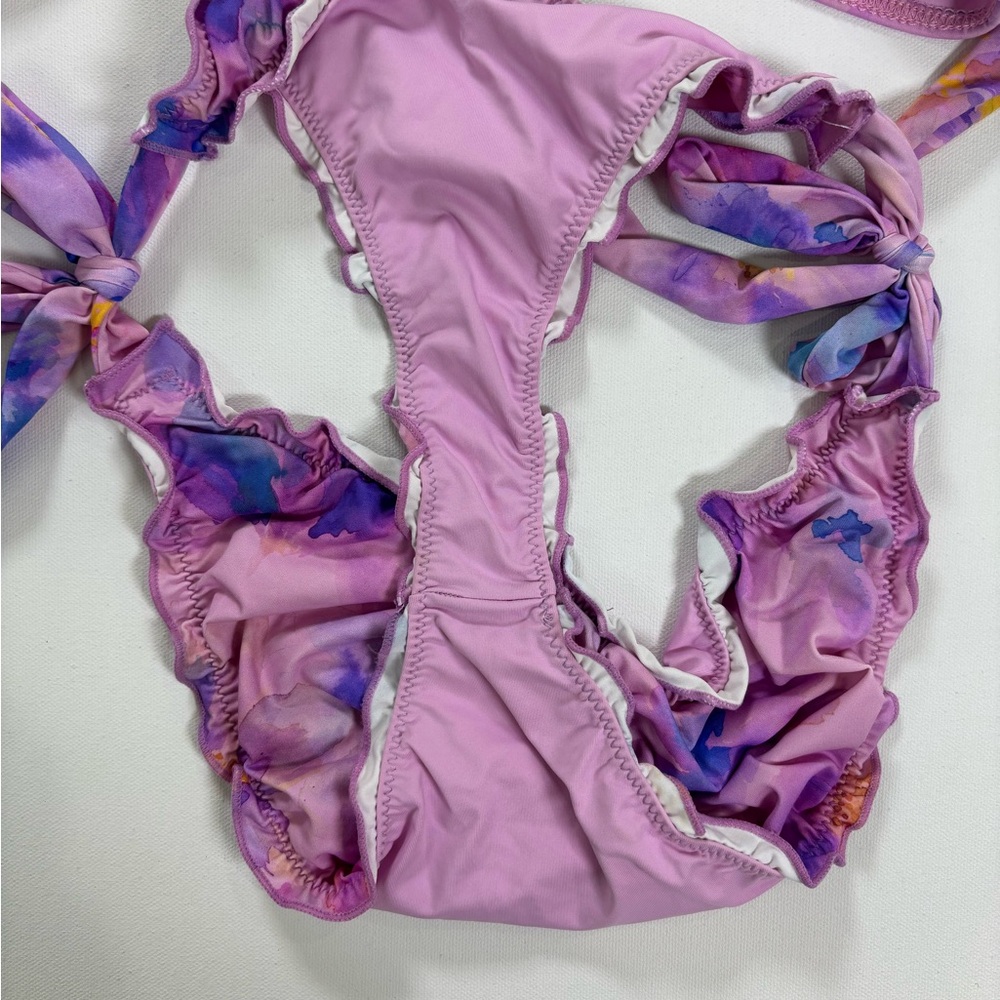 Frankie's Bikinis Pink and Purple Floral Tie-Side Bikini - Picture 7 of 8